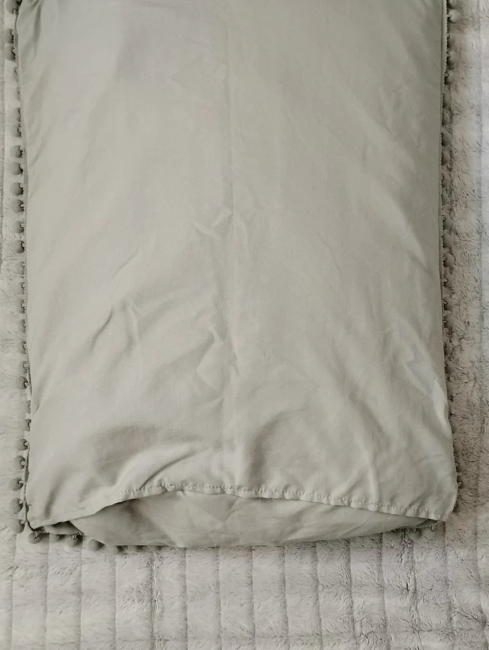 Light Sage Green Pom-Pom Edge Decorative Standard Pillow Sham